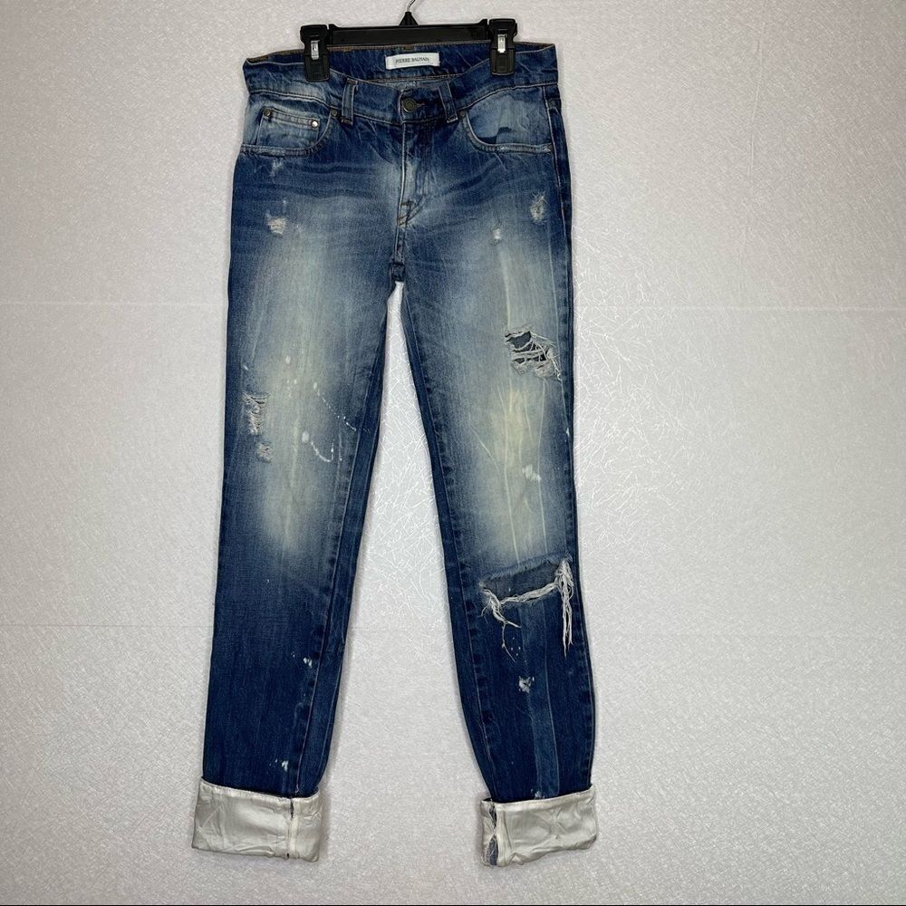 Pierre Balmain Distressed Low Rise Stone Wash Jeans 26